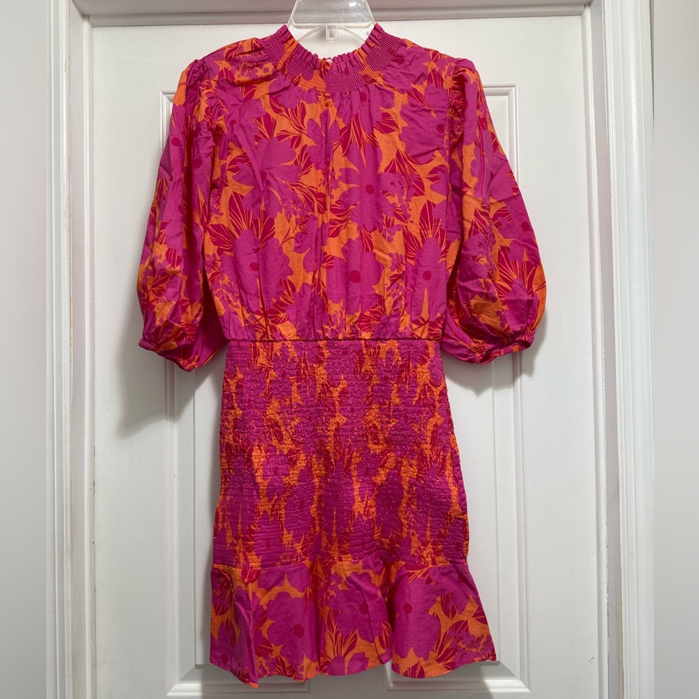Bright Pink & Orange Floral Short Dress